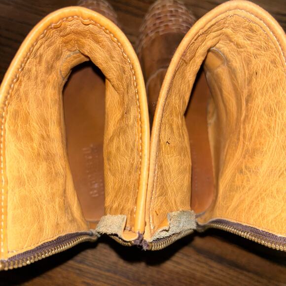 Bed|Stu Women’s 7 Tan Leather Woven Wedge Ankle Boots Boho Artisan Style - Picture 8 of 9